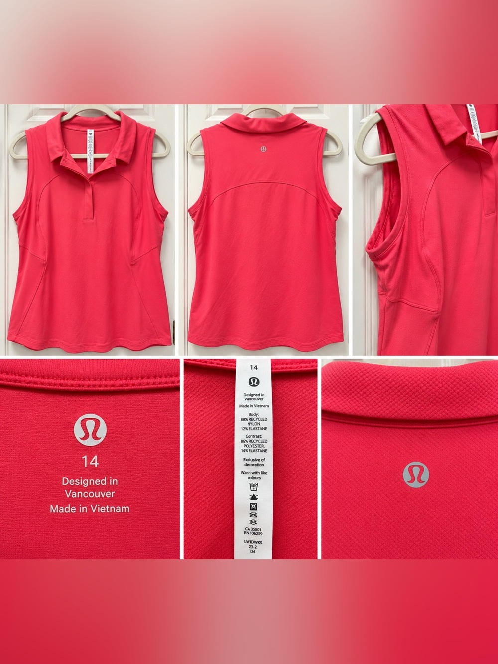 Lululemon Quick-Drying Sleeveless Polo Pink Size 14 Golf Tennis LW1DWKS